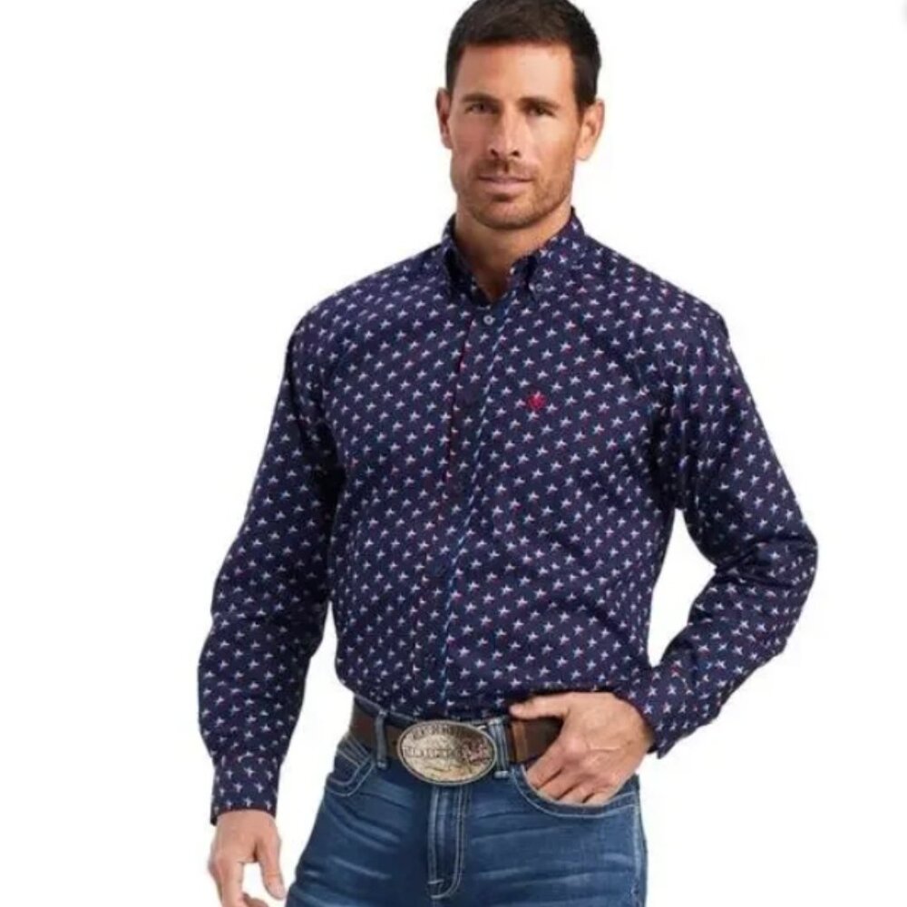 NWT Ariat Nosson Classic Fit Shirt Long Sleeve Western Maritime Blue Stars XL
